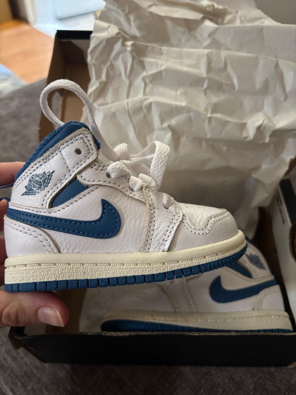 Nike Kids White and Blue Mid-Top Sneakers